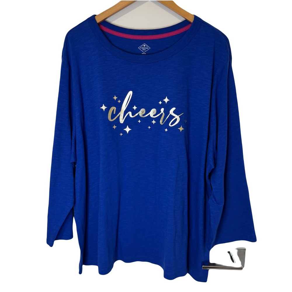 St.  John’s  Bay  Women’s  2X  Blue  Cheers  Cotton   Top  3/4  Sleeve  Casual